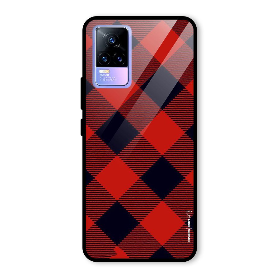 Red Diagonal Check Glass Back Case for Vivo Y73