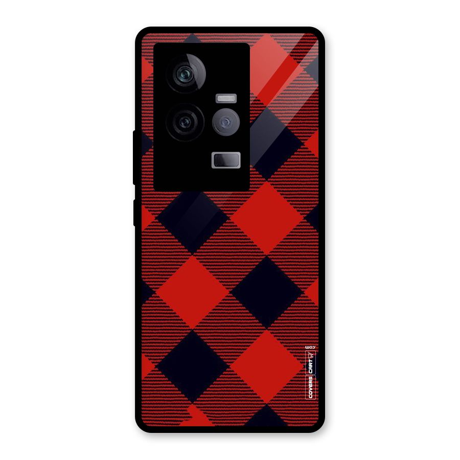 Red Diagonal Check Glass Back Case for Vivo iQOO 11 5G