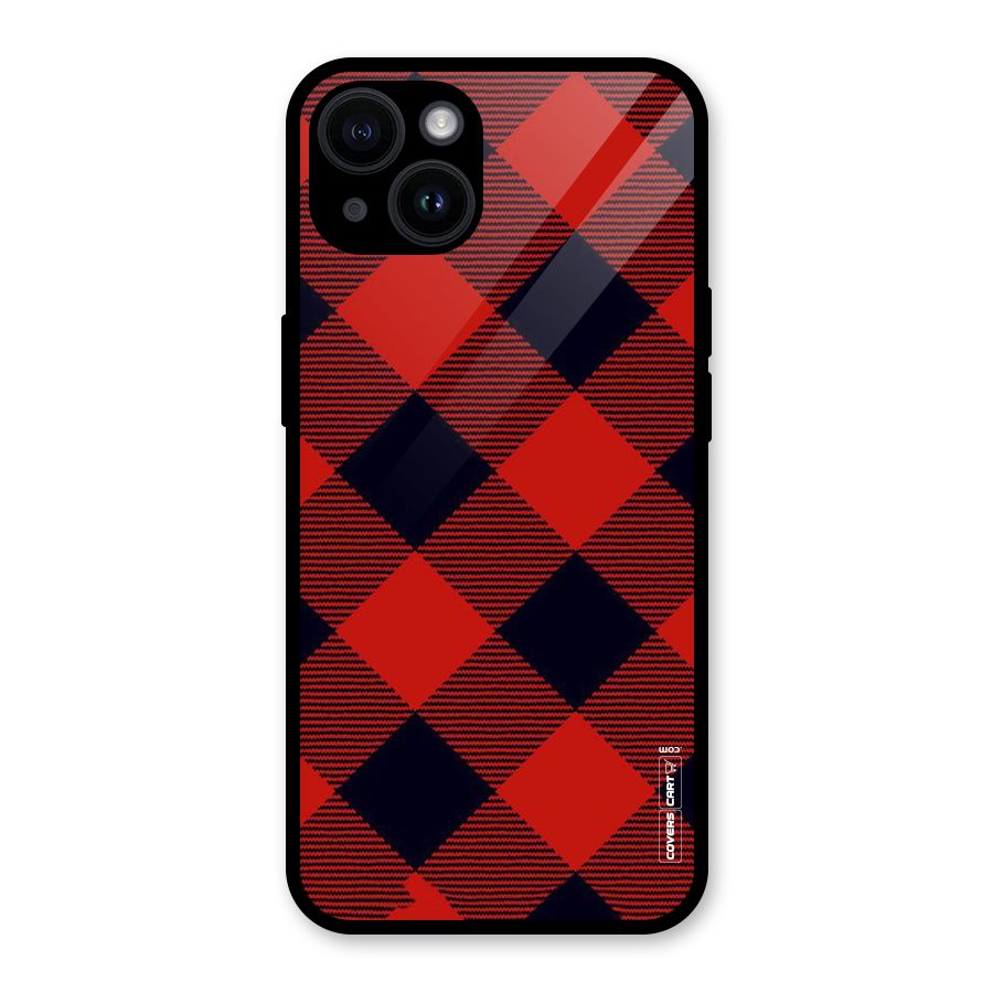 Red Diagonal Check Glass Back Case for iPhone 14