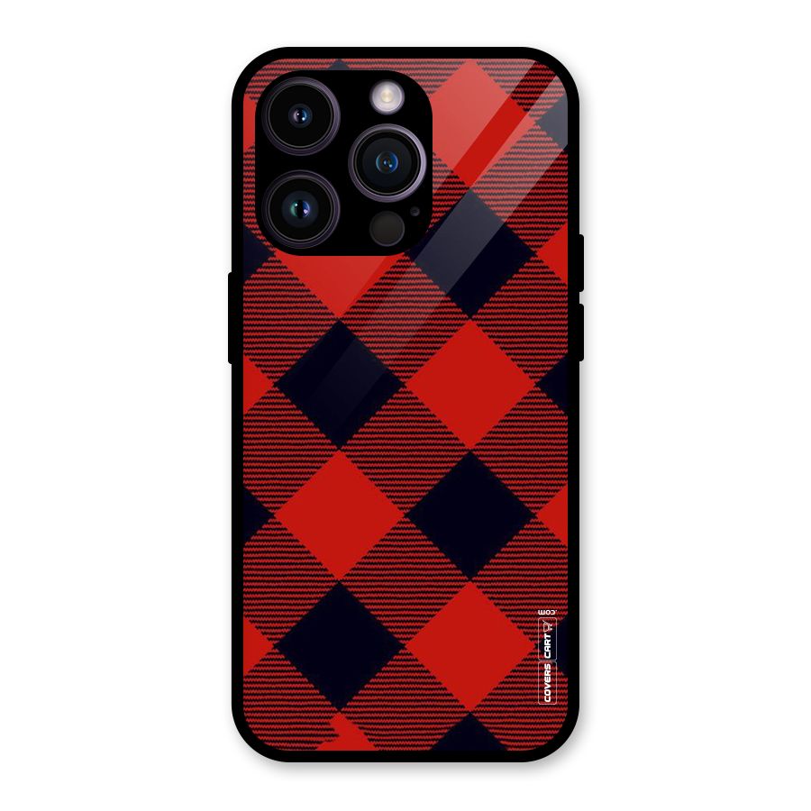 Red Diagonal Check Glass Back Case for iPhone 14 Pro