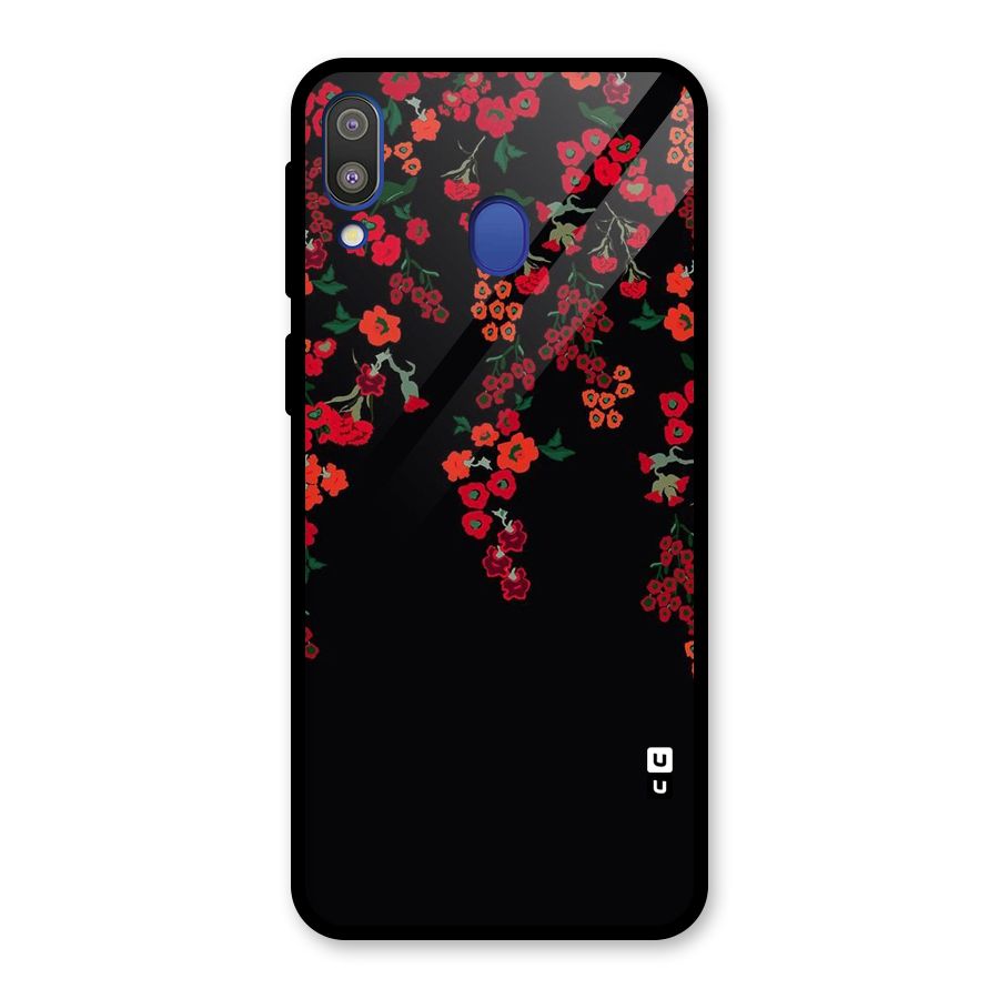 Red Floral Pattern Glass Back Case for Galaxy M20