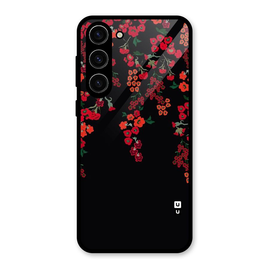 Red Floral Pattern Glass Back Case for Galaxy S23 Plus