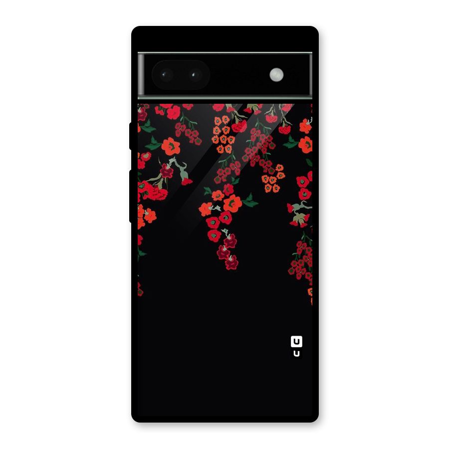 Red Floral Pattern Glass Back Case for Google Pixel 6a