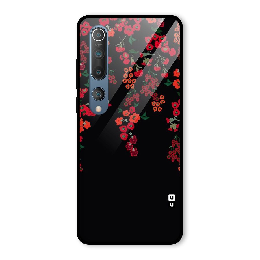Red Floral Pattern Glass Back Case for Mi 10