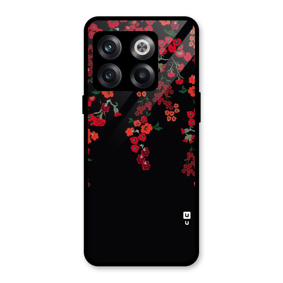 Red Floral Pattern Glass Back Case for OnePlus 10T