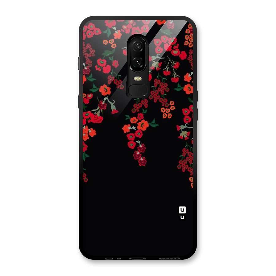 Red Floral Pattern Glass Back Case for OnePlus 6
