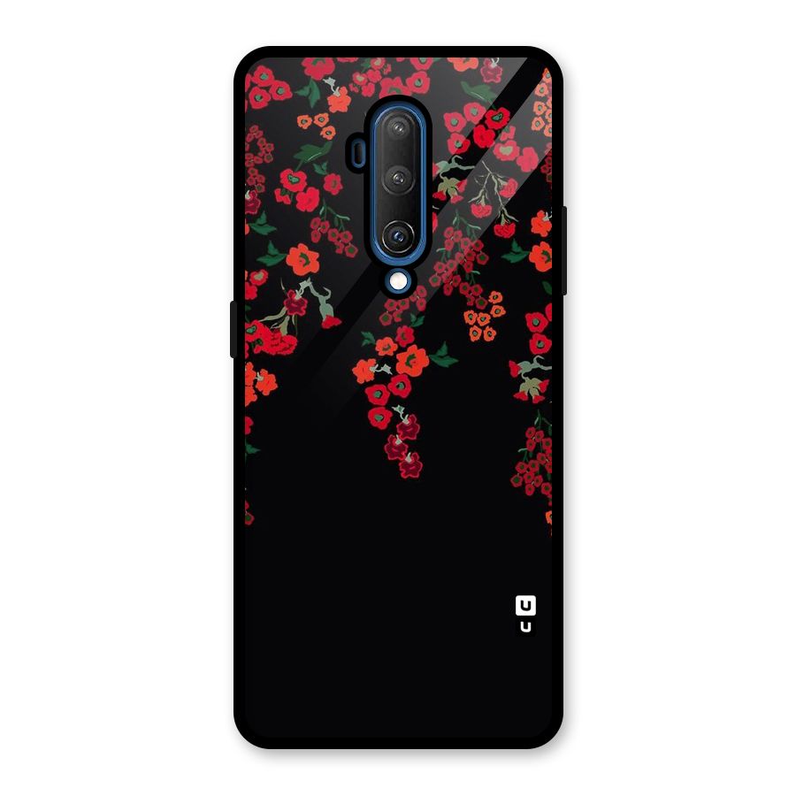 Red Floral Pattern Glass Back Case for OnePlus 7T Pro