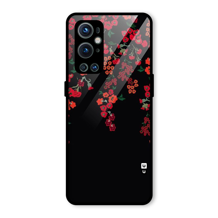 Red Floral Pattern Glass Back Case for OnePlus 9 Pro