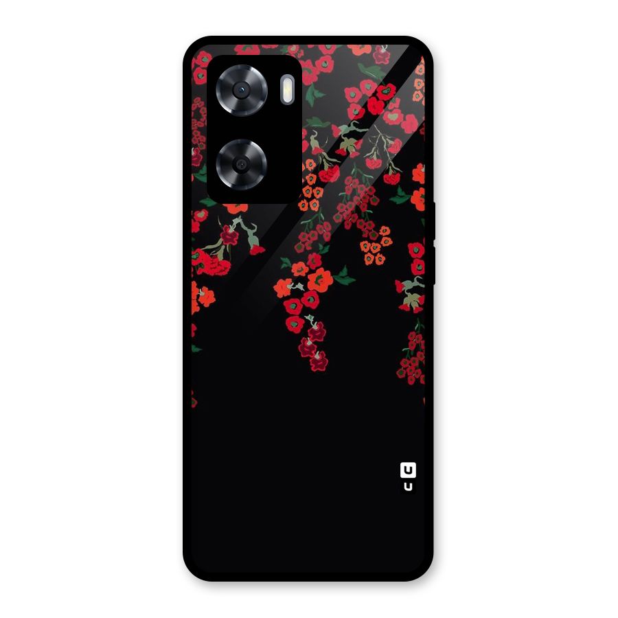 Red Floral Pattern Glass Back Case for Oppo A57 2022