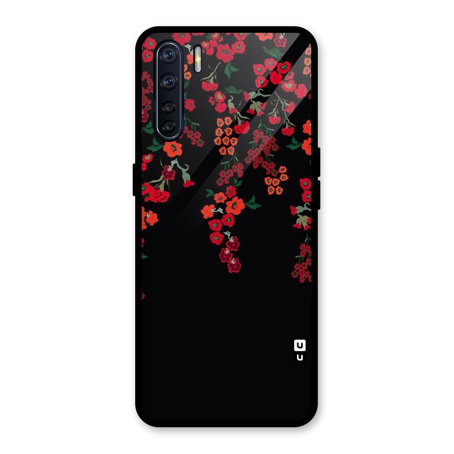 Red Floral Pattern Glass Back Case for Oppo F15