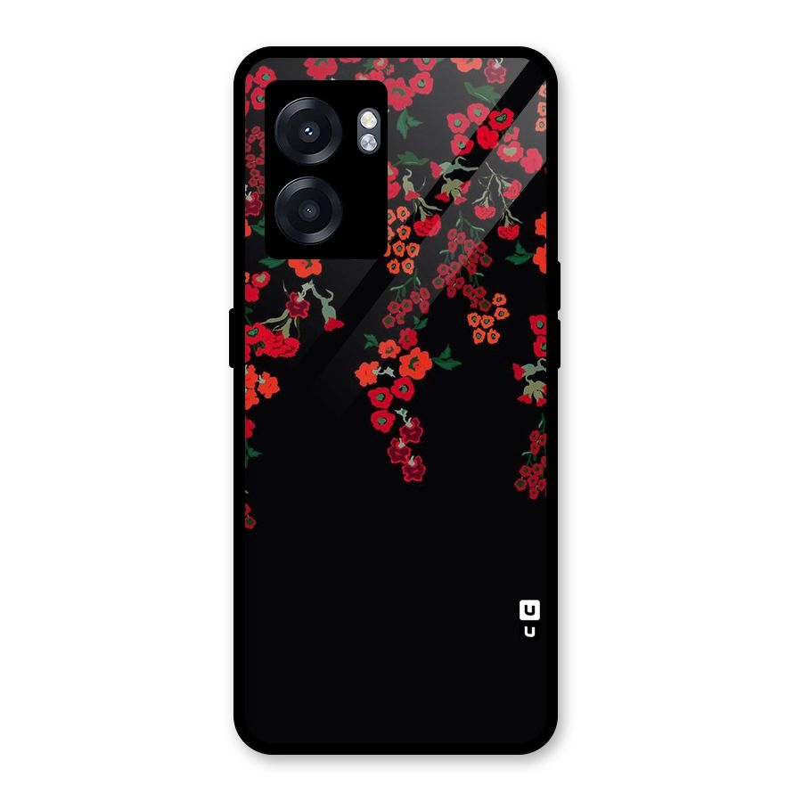Red Floral Pattern Glass Back Case for Oppo K10 (5G)