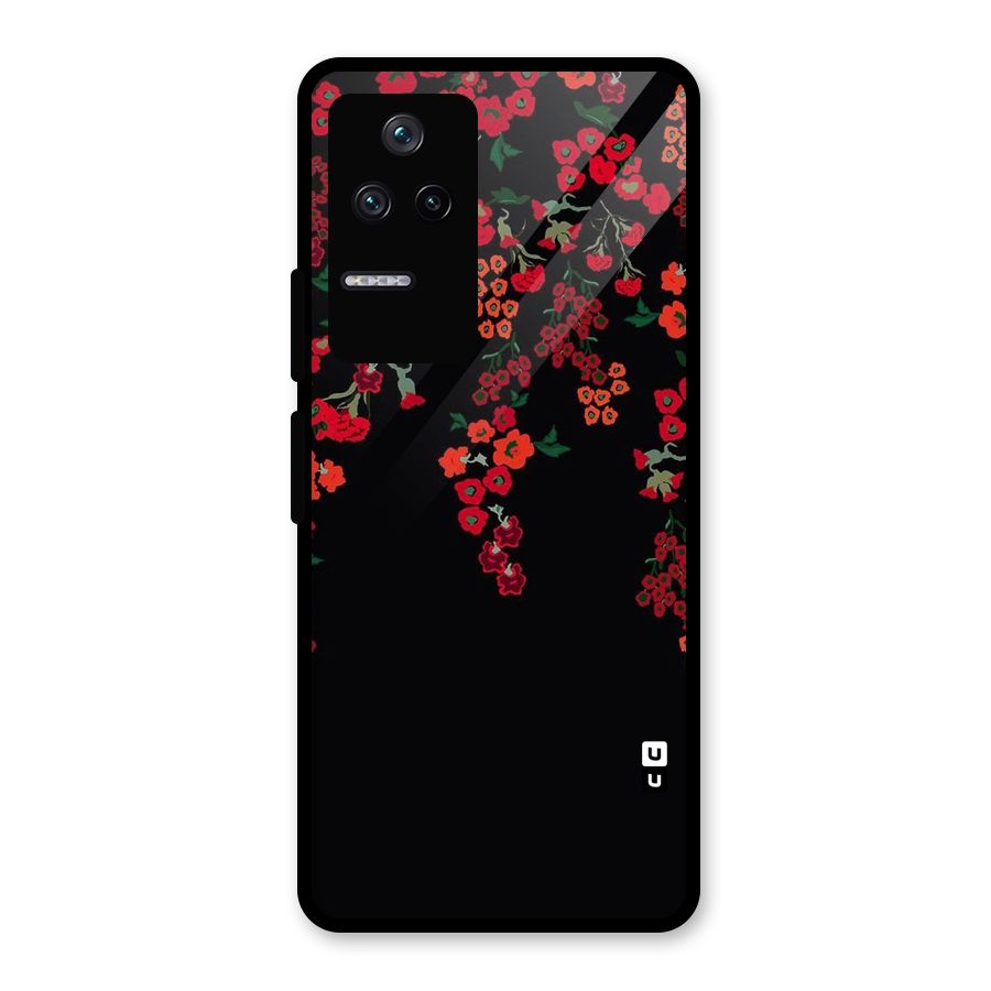 Red Floral Pattern Glass Back Case for Poco F4 5G