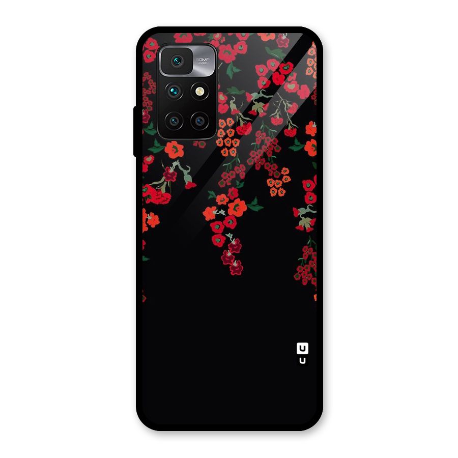 Red Floral Pattern Glass Back Case for Redmi 10 Prime