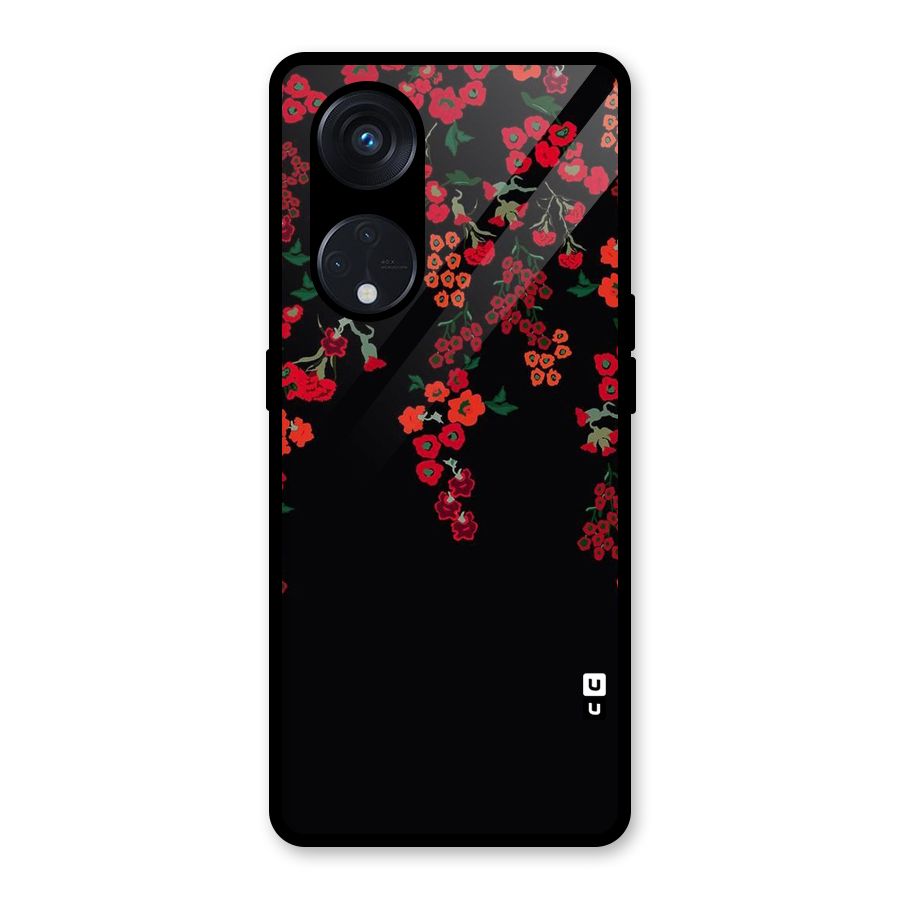 Red Floral Pattern Glass Back Case for Reno8 T 5G