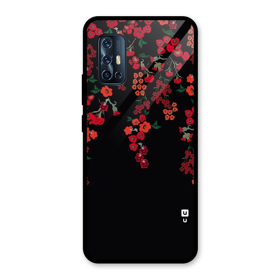 Red Floral Pattern Glass Back Case for Vivo V17