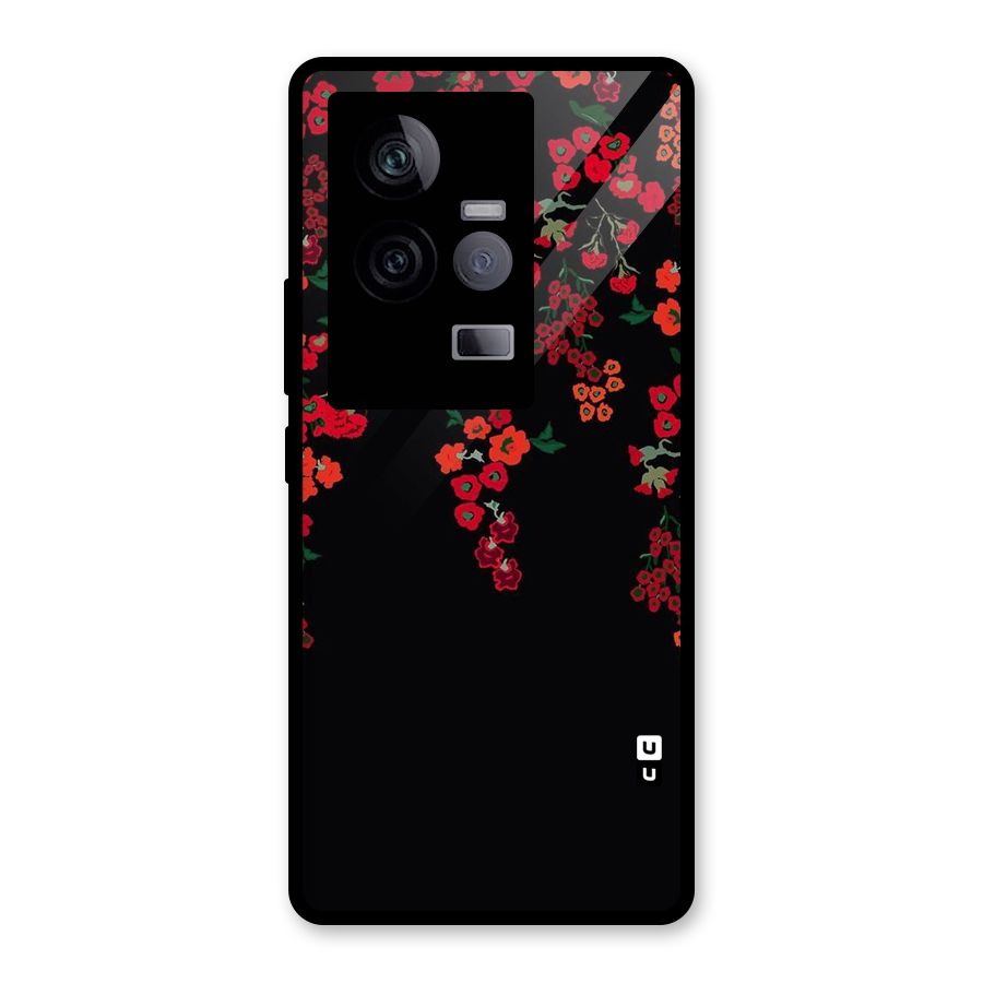 Red Floral Pattern Glass Back Case for Vivo iQOO 11 5G