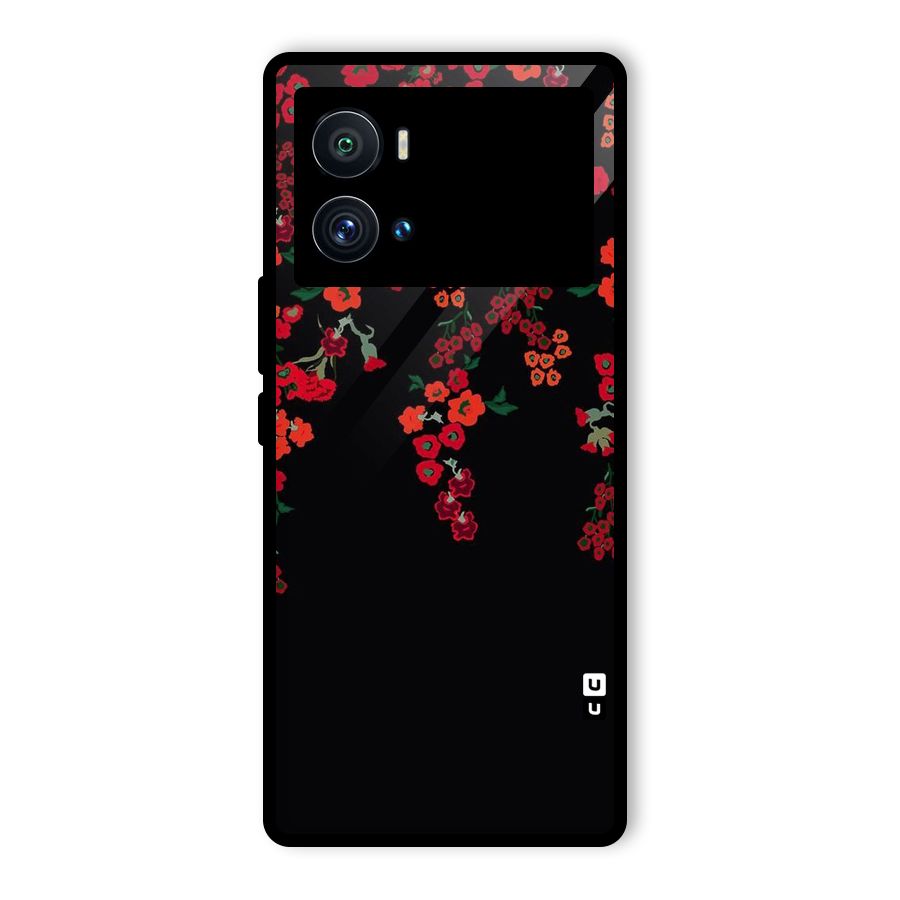 Red Floral Pattern Glass Back Case for Vivo iQOO 9 Pro