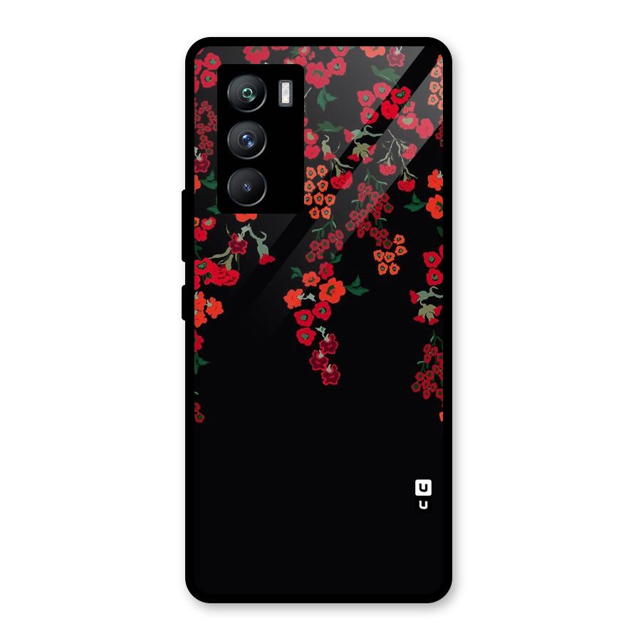 Red Floral Pattern Glass Back Case for Vivo iQOO 9 SE