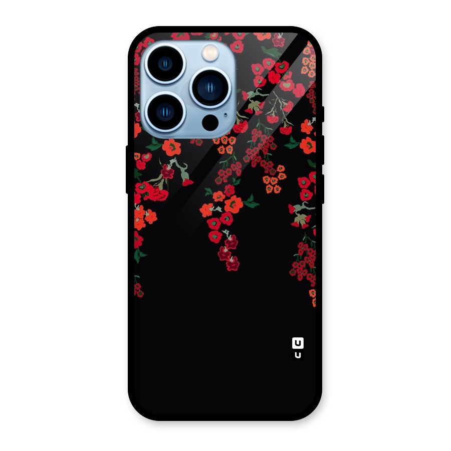 Red Floral Pattern Glass Back Case for iPhone 13 Pro