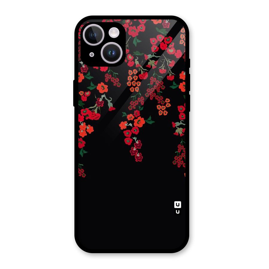 Red Floral Pattern Glass Back Case for iPhone 14 Plus