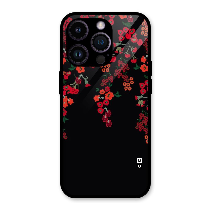 Red Floral Pattern Glass Back Case for iPhone 14 Pro
