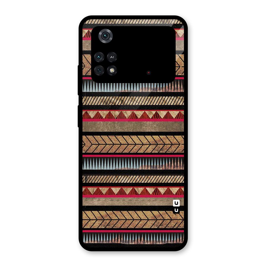Red Indie Pattern Glass Back Case for Poco M4 Pro 4G