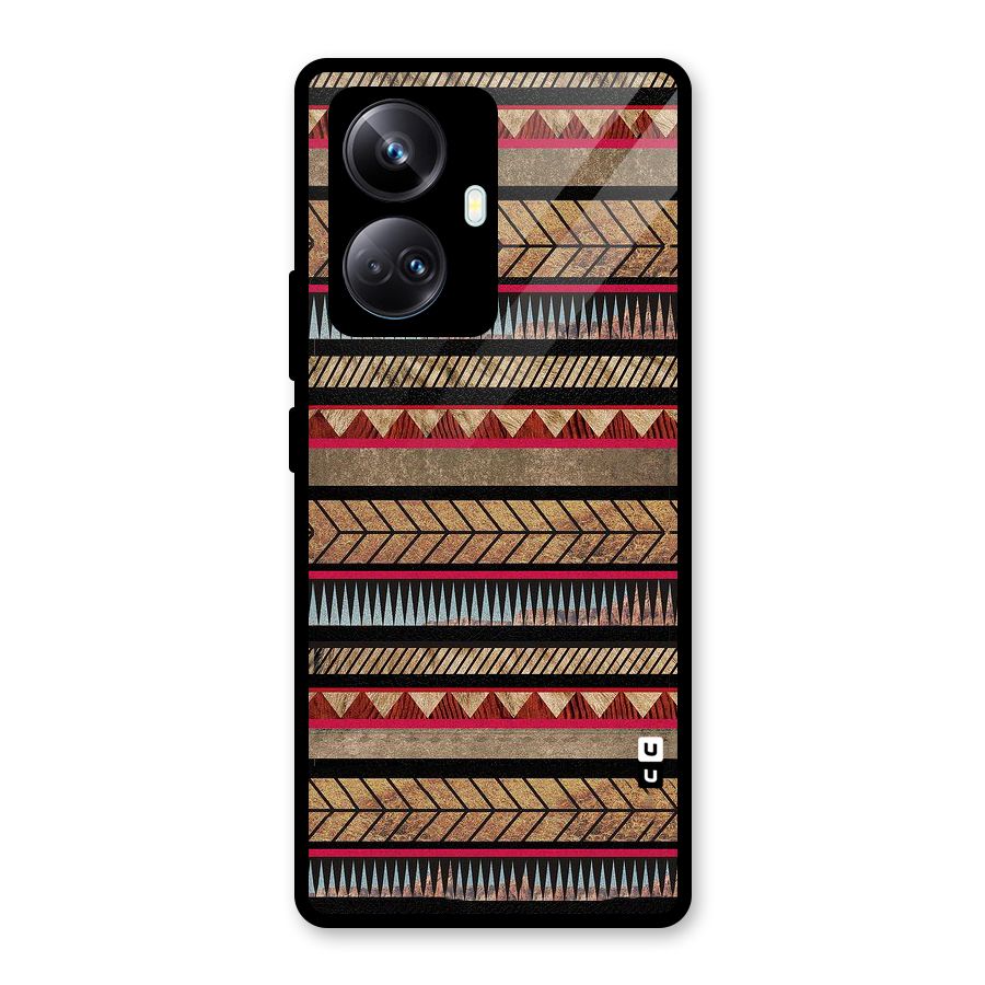 Red Indie Pattern Glass Back Case for Realme 10 Pro Plus