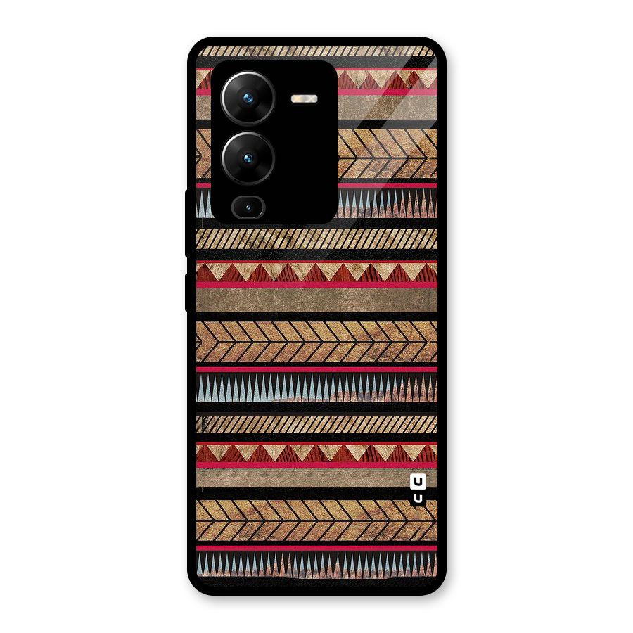 Red Indie Pattern Glass Back Case for Vivo V25 Pro