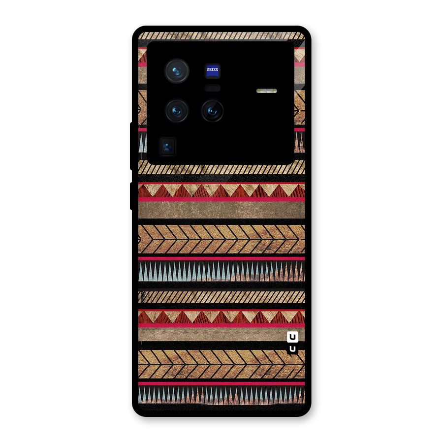 Red Indie Pattern Glass Back Case for Vivo X80 Pro