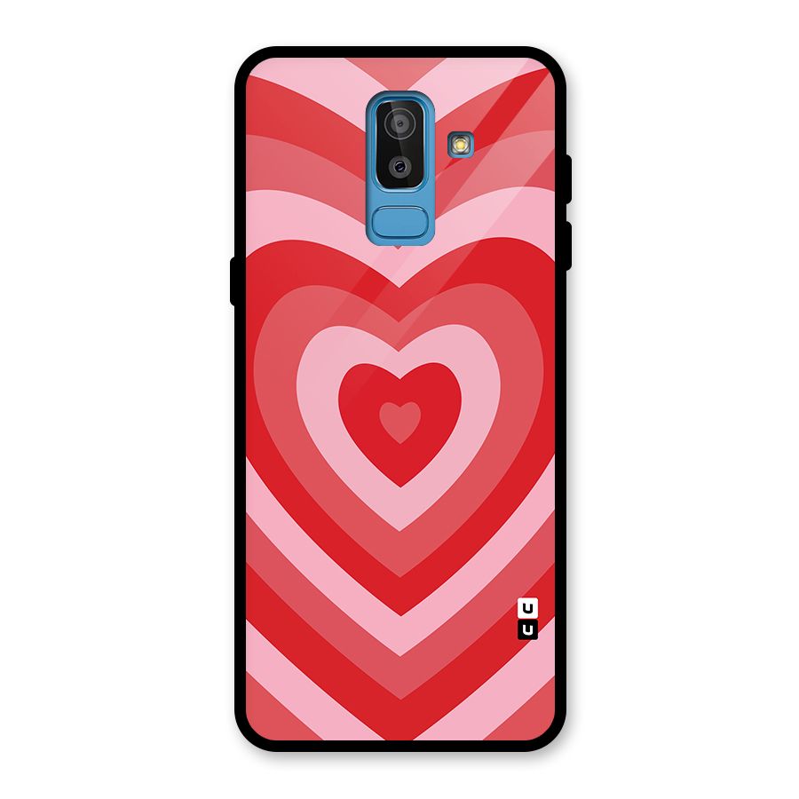 Red Retro Hearts Glass Back Case for Galaxy J8