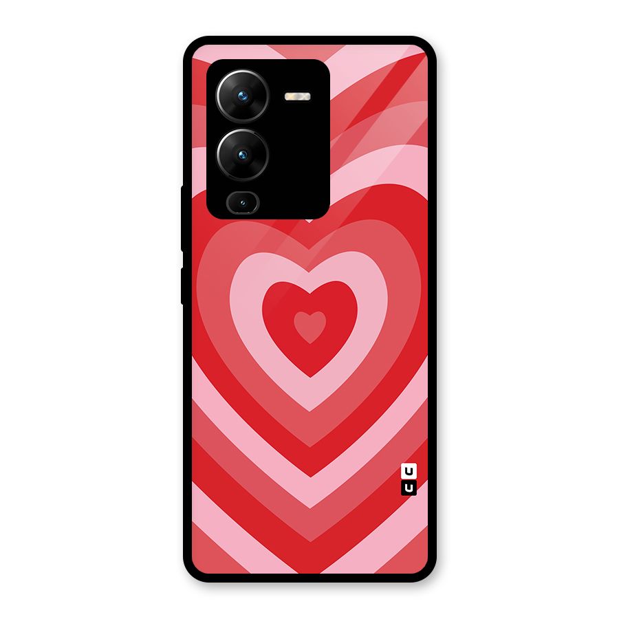 Red Retro Hearts Glass Back Case for Vivo V25 Pro