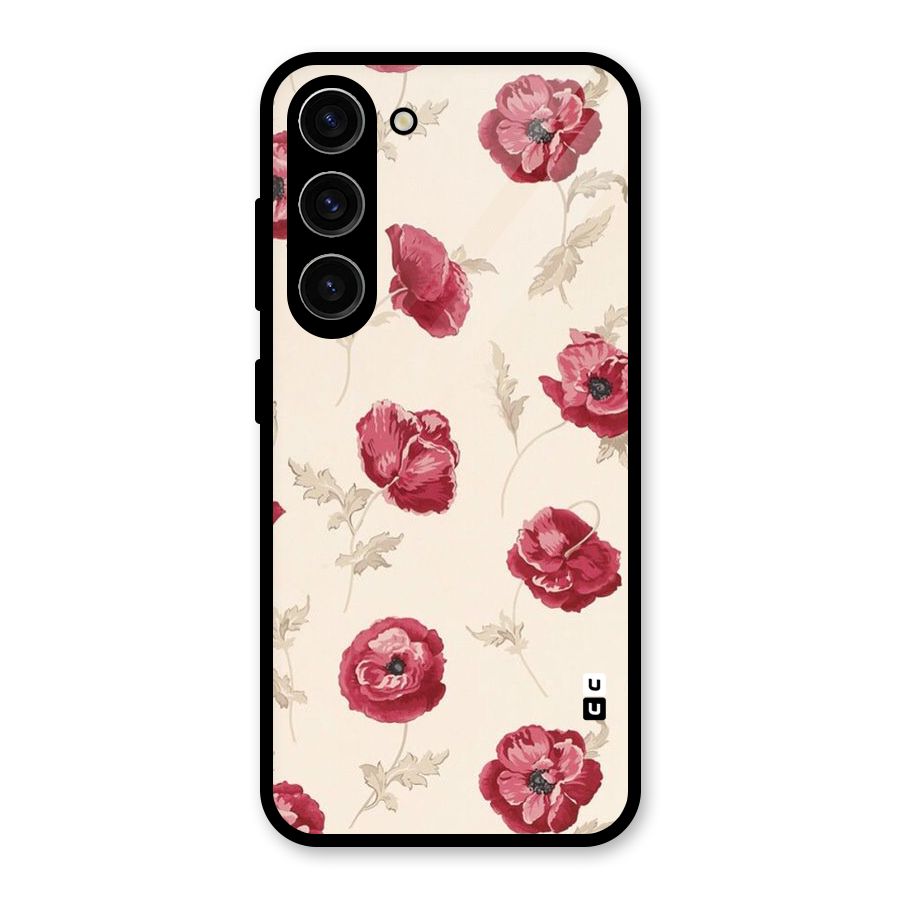Red Rose Floral Art Glass Back Case for Galaxy S23