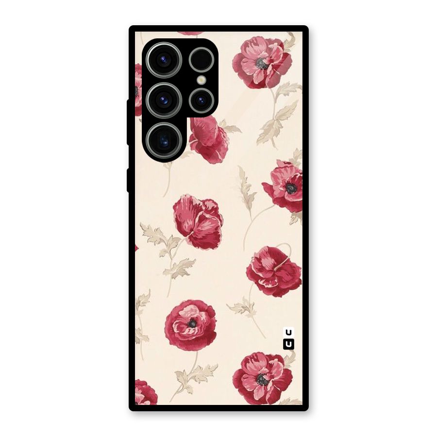 Red Rose Floral Art Glass Back Case for Galaxy S23 Ultra