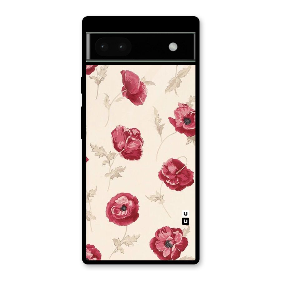 Red Rose Floral Art Glass Back Case for Google Pixel 6a