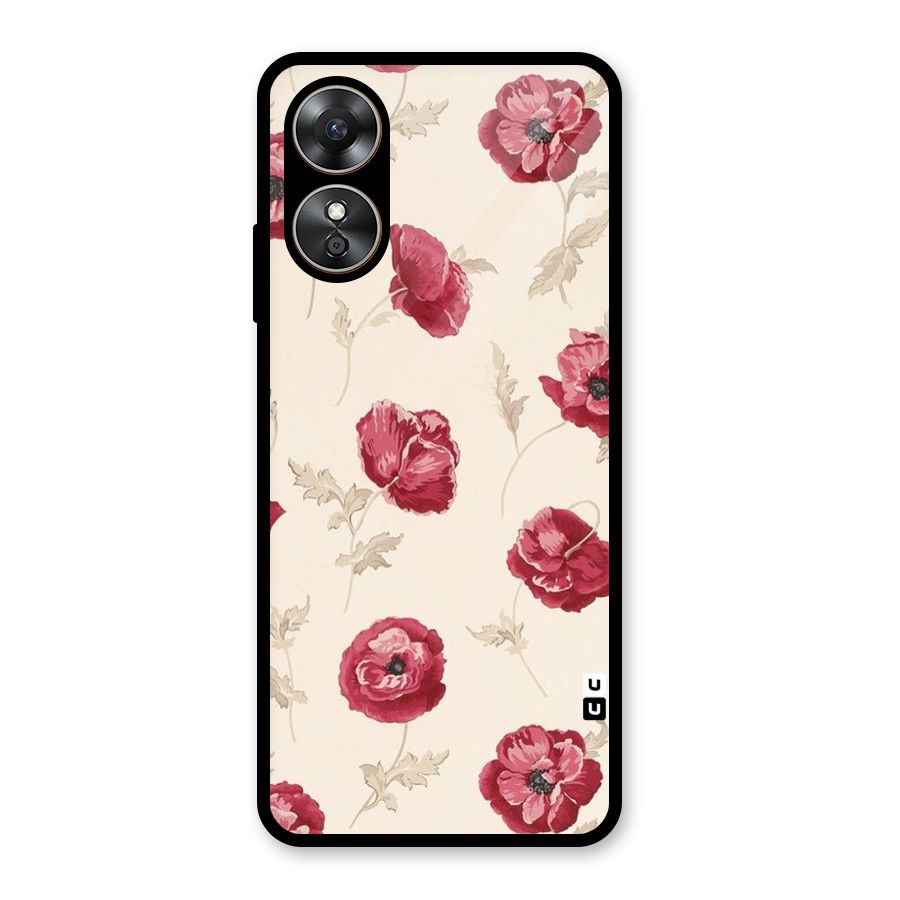 Red Rose Floral Art Glass Back Case for Oppo A17