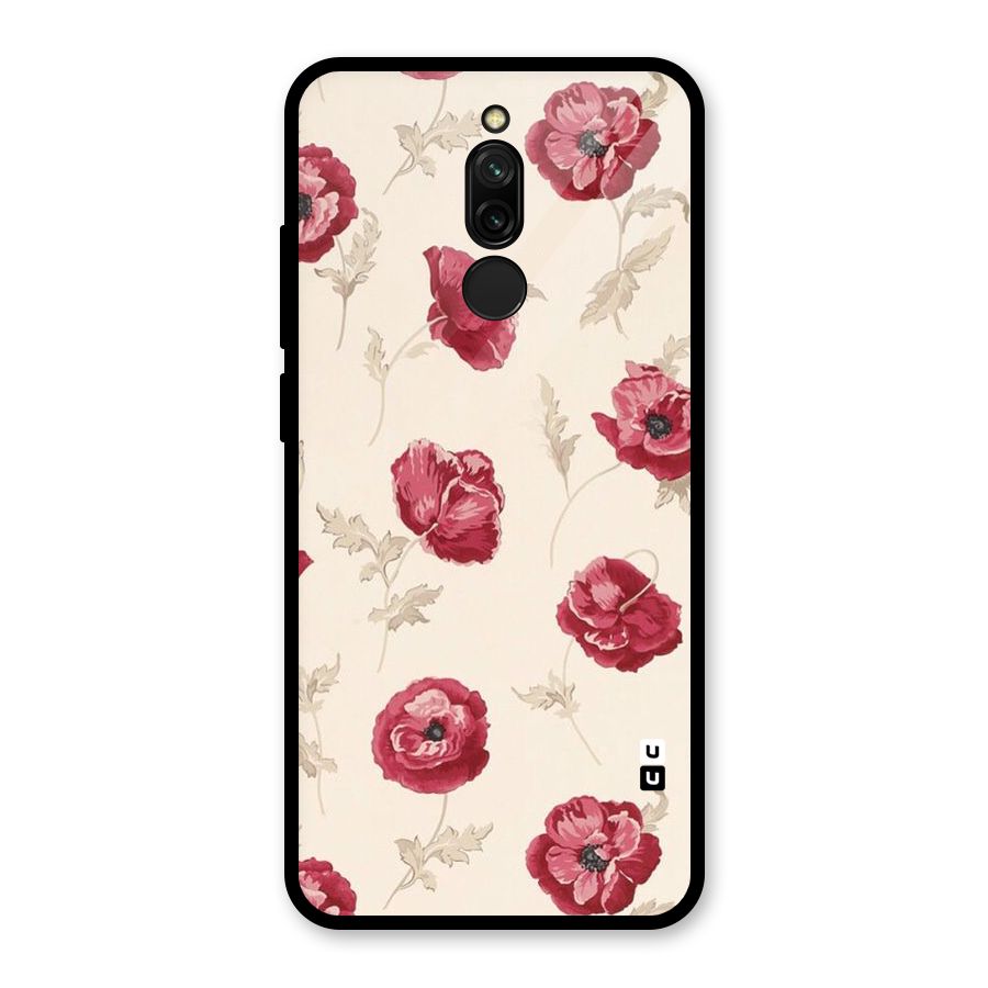 Red Rose Floral Art Glass Back Case for Redmi 8