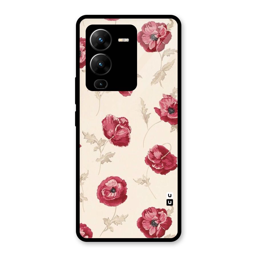 Red Rose Floral Art Glass Back Case for Vivo V25 Pro