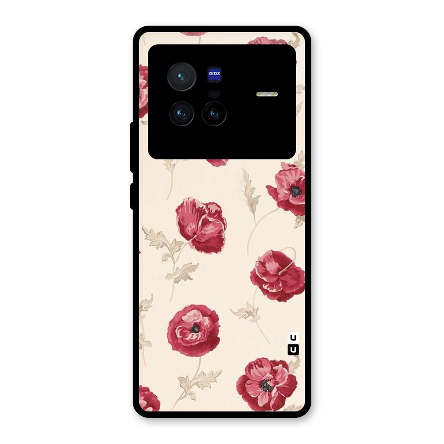 Red Rose Floral Art Glass Back Case for Vivo X80