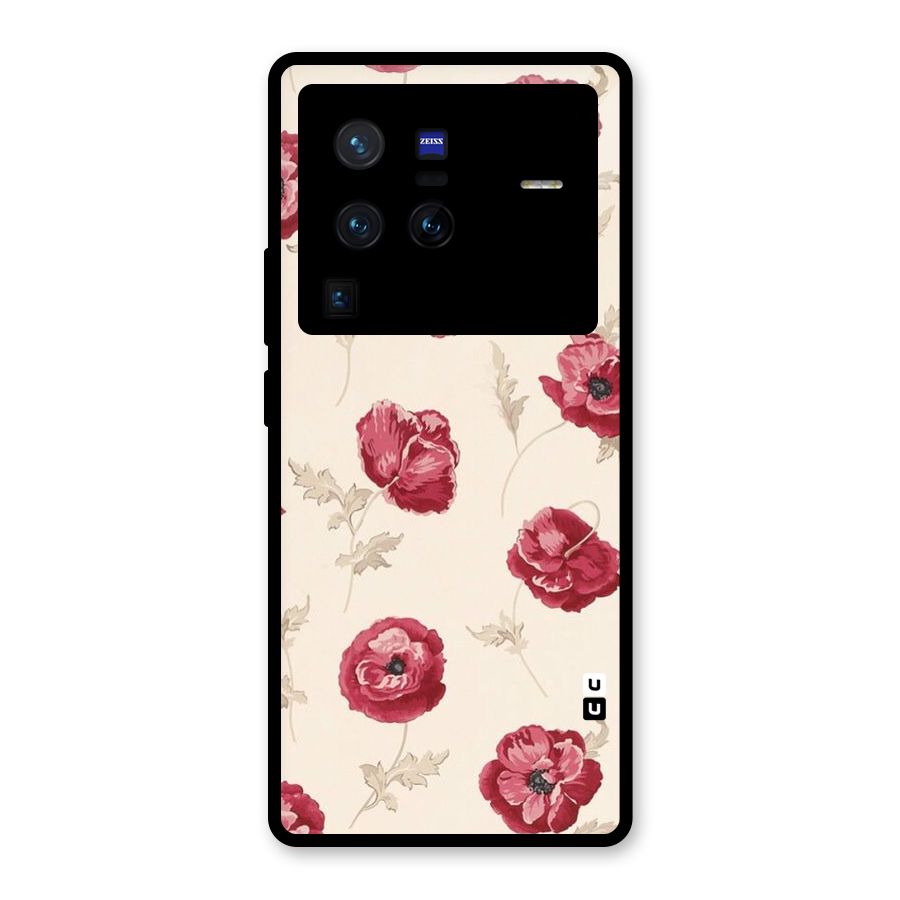 Red Rose Floral Art Glass Back Case for Vivo X80 Pro