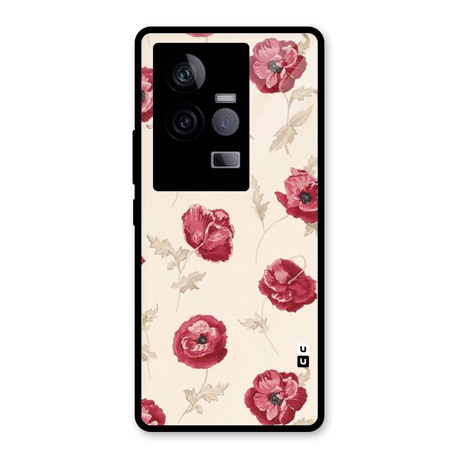Red Rose Floral Art Glass Back Case for Vivo iQOO 11 5G
