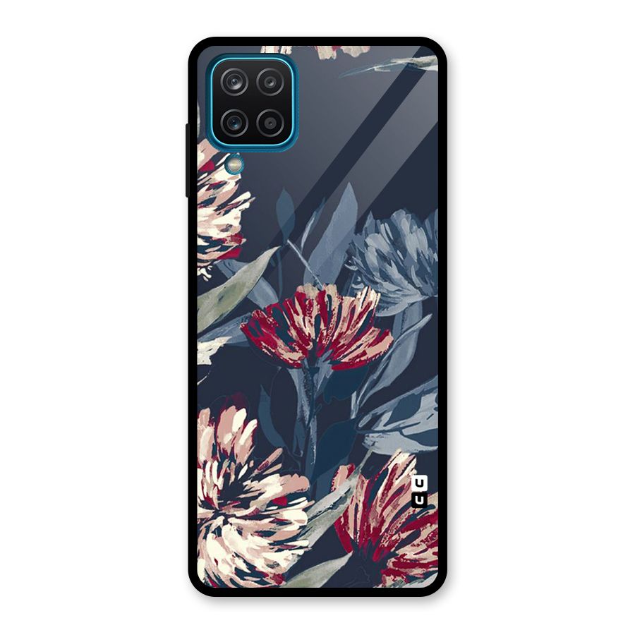 Red Rugged Floral Pattern Glass Back Case for Galaxy A12