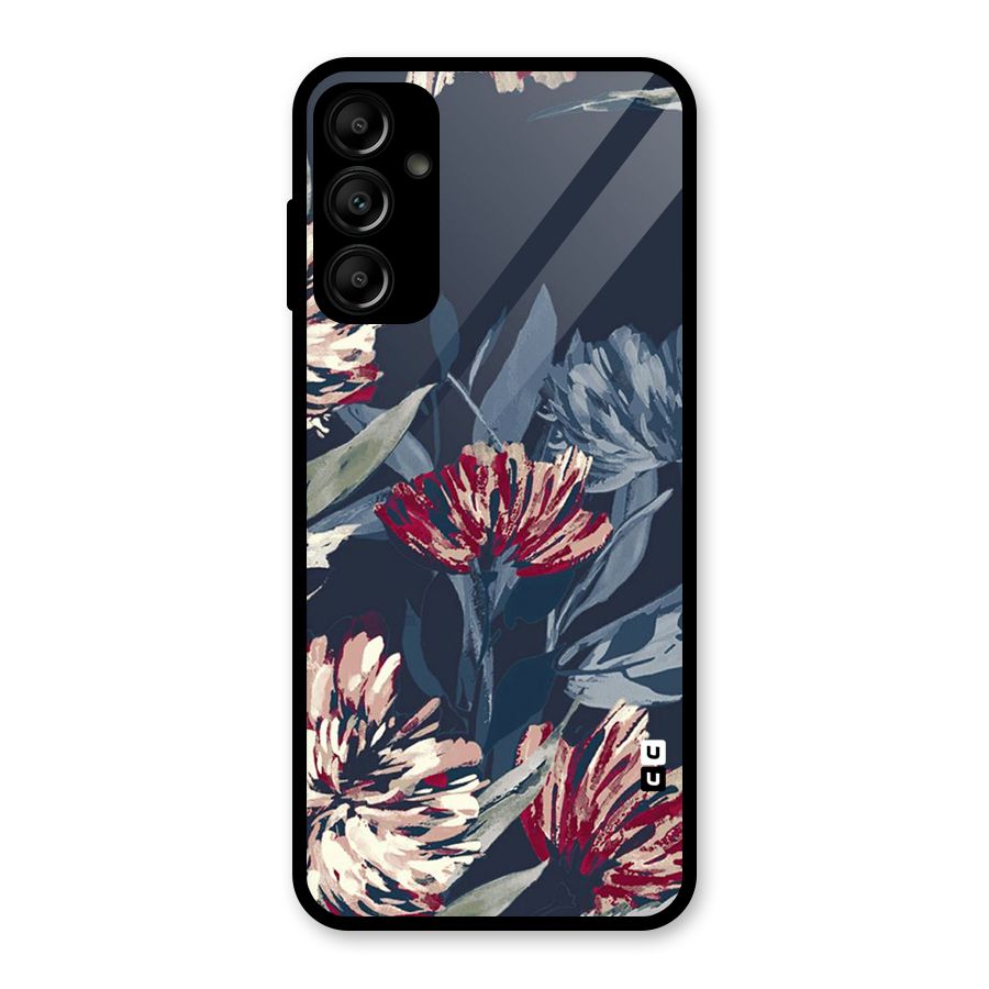 Red Rugged Floral Pattern Glass Back Case for Galaxy A14 5G