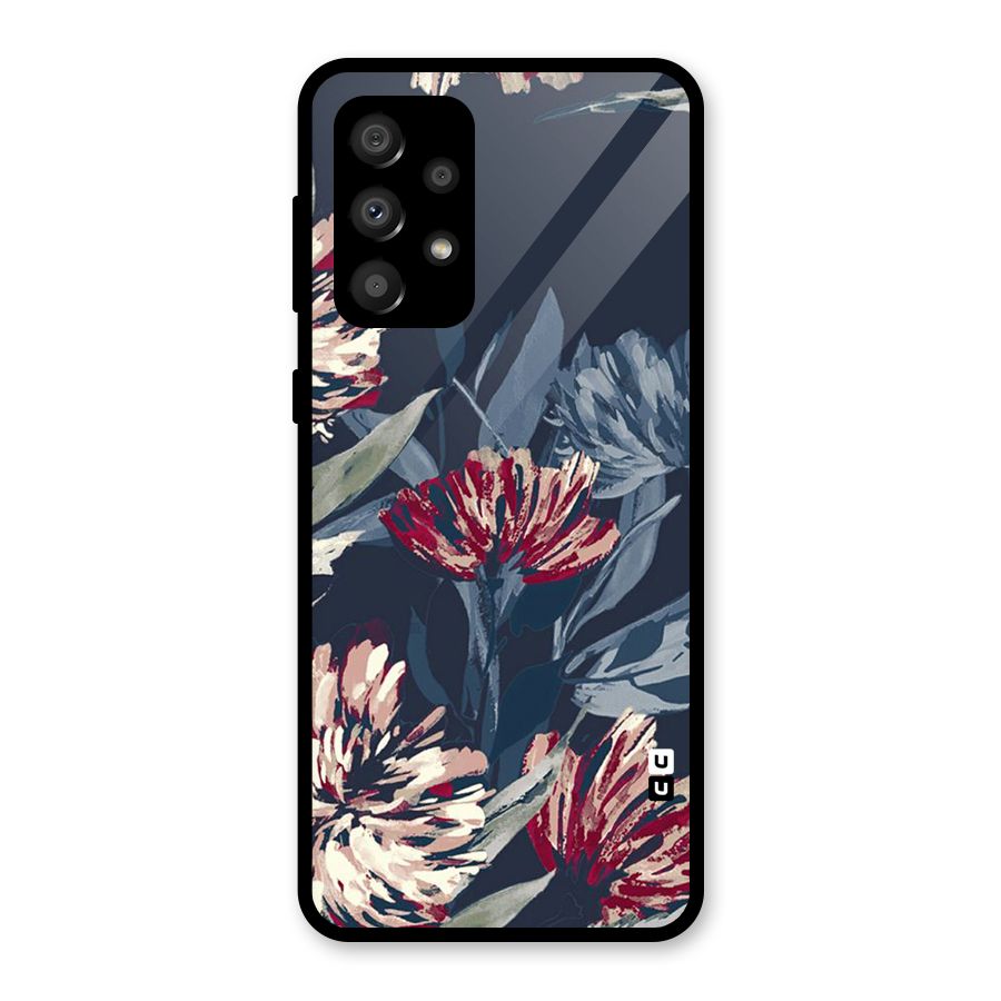 Red Rugged Floral Pattern Glass Back Case for Galaxy A32