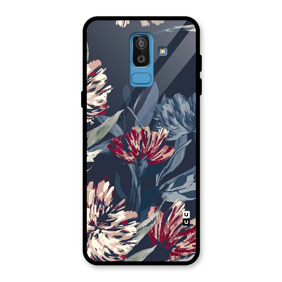 Red Rugged Floral Pattern Glass Back Case for Galaxy J8