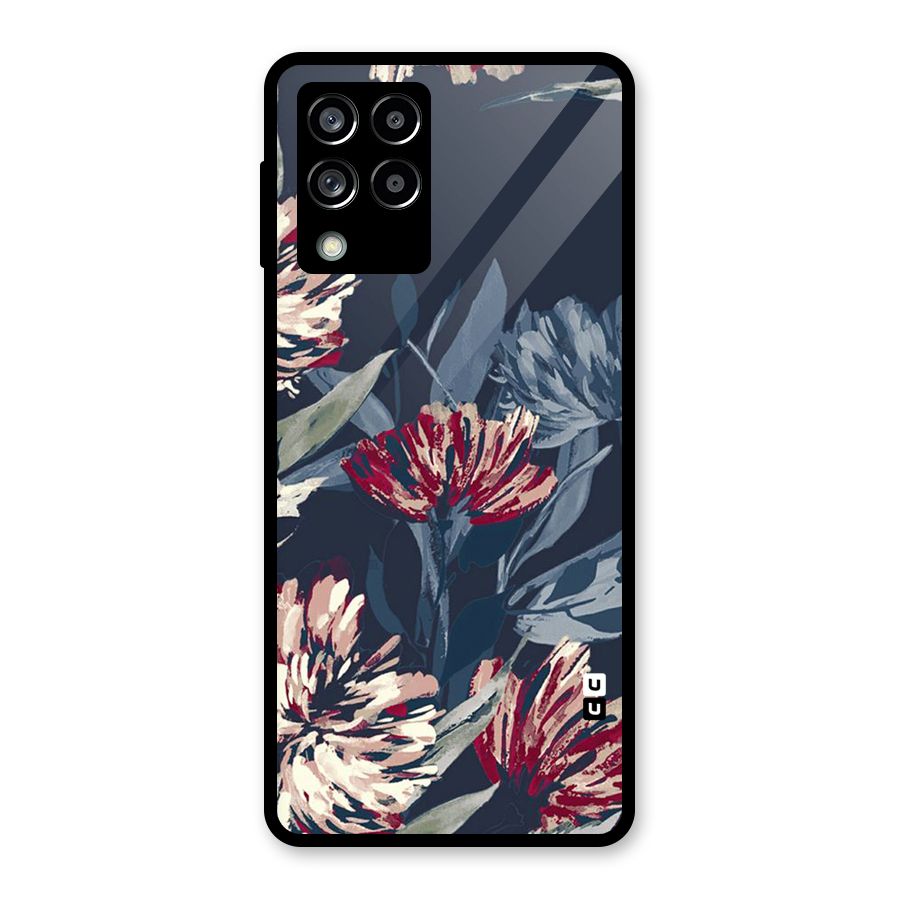 Red Rugged Floral Pattern Glass Back Case for Galaxy M53 5G