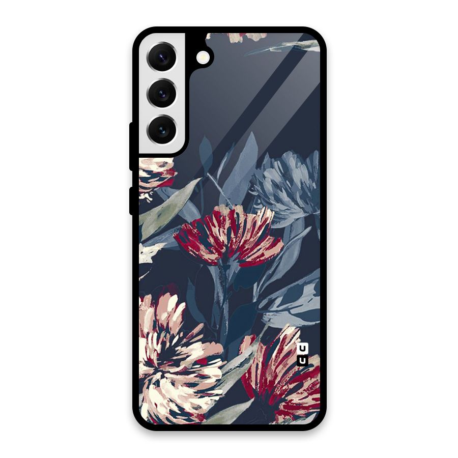 Red Rugged Floral Pattern Glass Back Case for Galaxy S22 Plus 5G