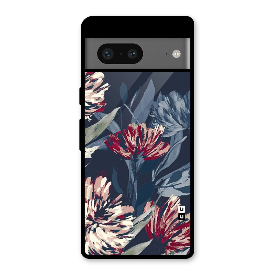 Red Rugged Floral Pattern Glass Back Case for Google Pixel 7