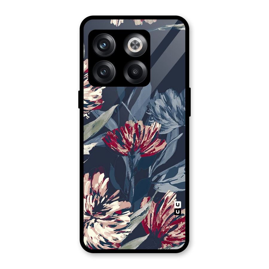 Red Rugged Floral Pattern Glass Back Case for OnePlus 10T