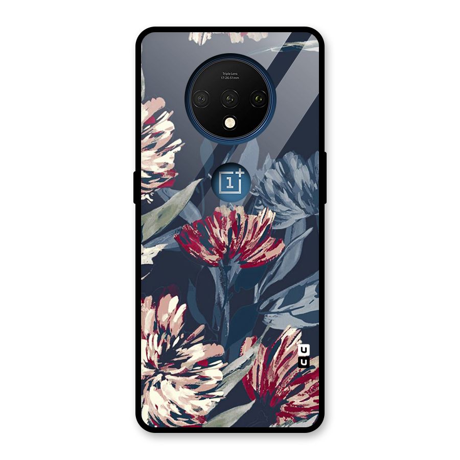 Red Rugged Floral Pattern Glass Back Case for OnePlus 7T