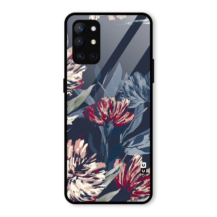 Red Rugged Floral Pattern Glass Back Case for OnePlus 9R